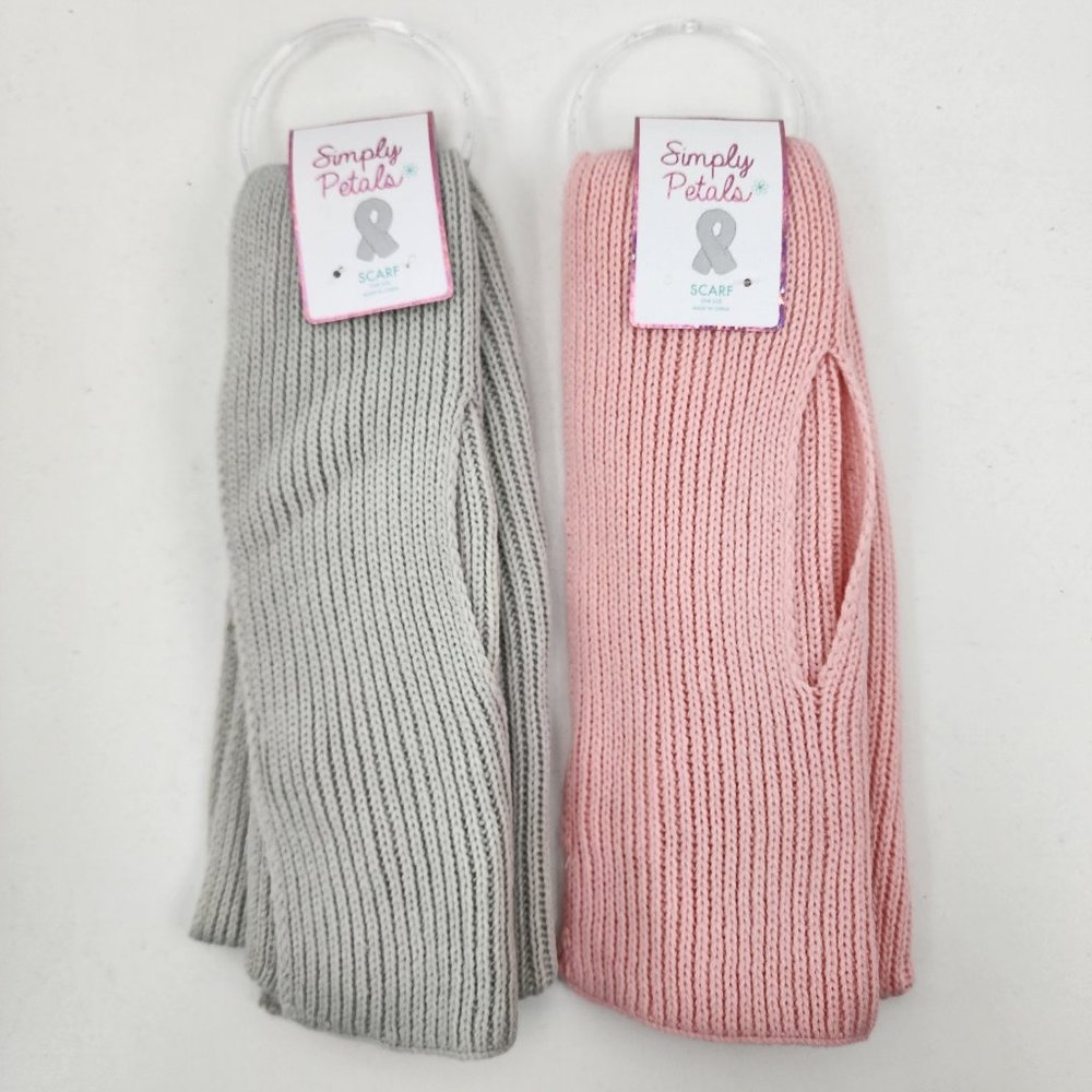 New Lot of 2 Simply Petals Womens Acrylic Knit Winter Scarf Pink & Gray 52"x8"